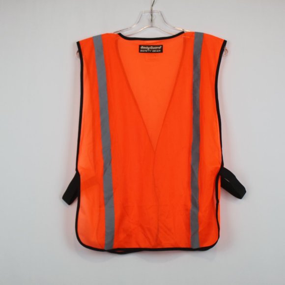 Body Guard Safety Gear OS Orange Mesh Gray Reflective Striped Vest - Picture 2 of 13
